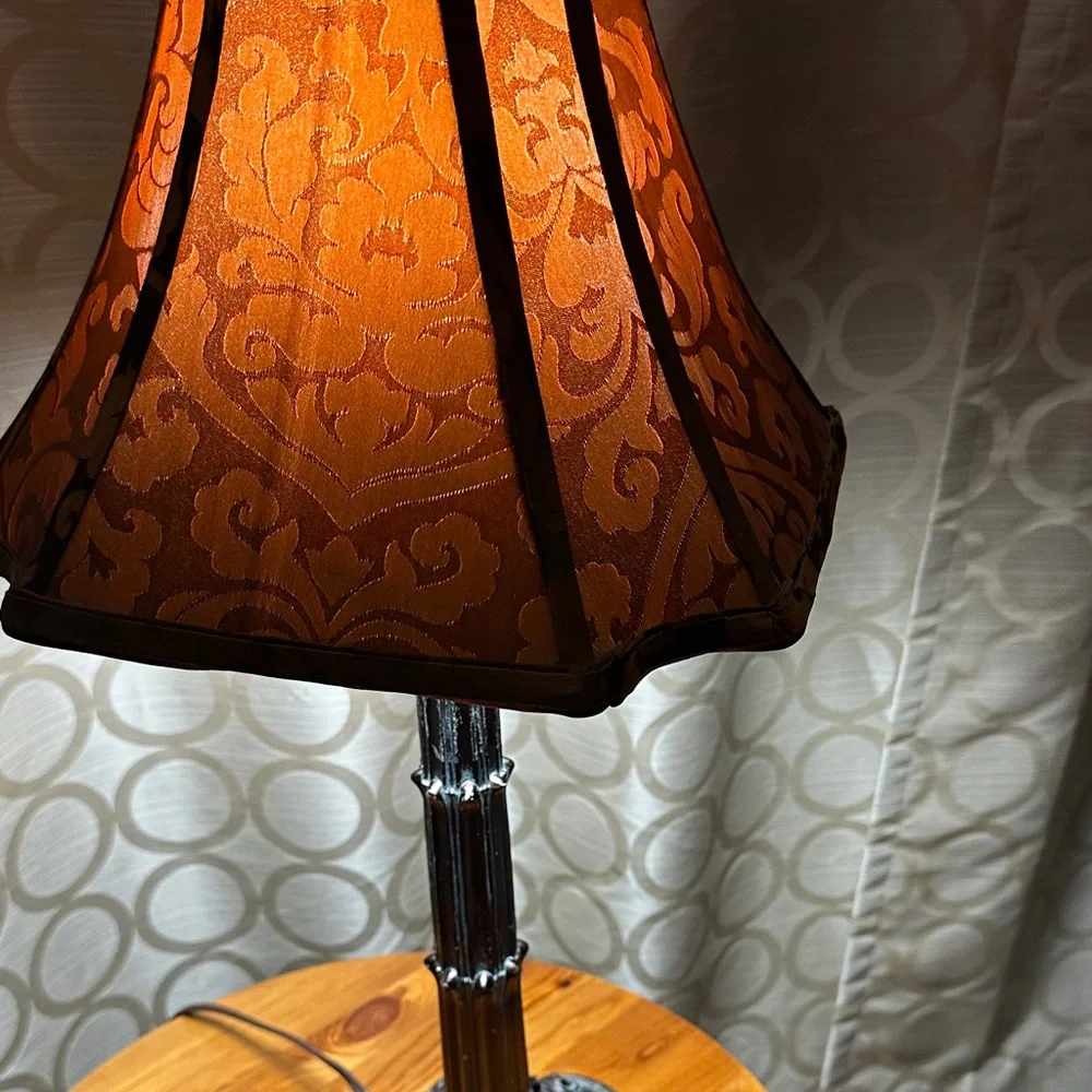 Vintage Mid-Century Demask Satin Table Lamps Pair - Hollywood Regency 60s